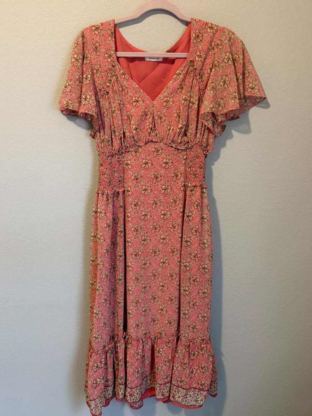 Coral Floral Max Studio Dress with Smocked Back | Size M